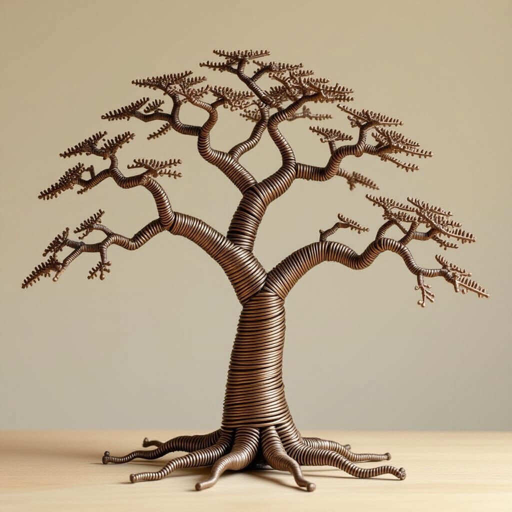 Wire Baobab Sculpture in Minimalist Style