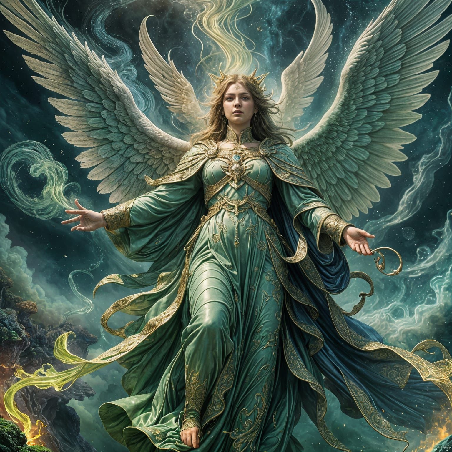 Psychedelic Ocean: Guardian Angel in Green Fire