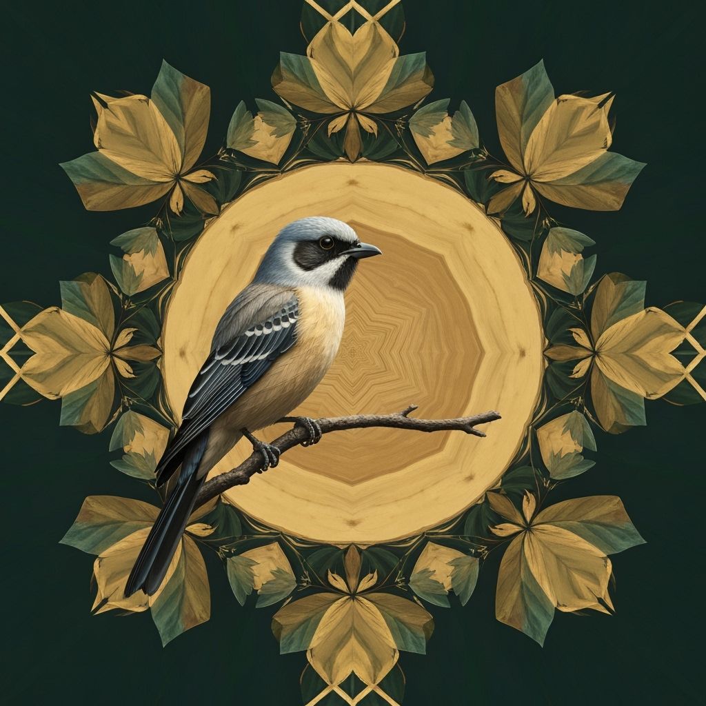 Kaleidoscopic Bird Perched on Branch in 3D Style