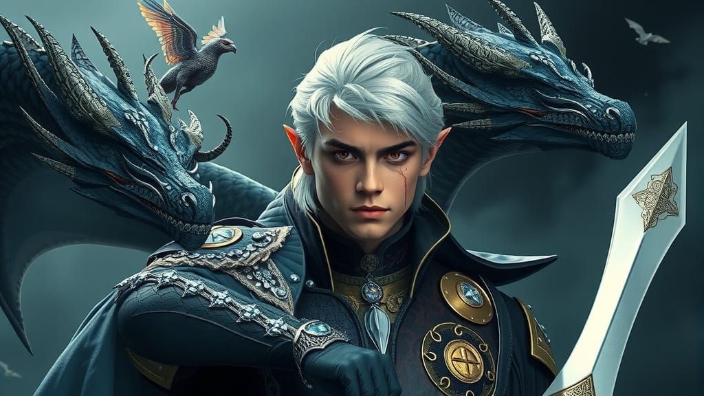 Fae Warrior with Dragon in Dreamlike Norse Landscape