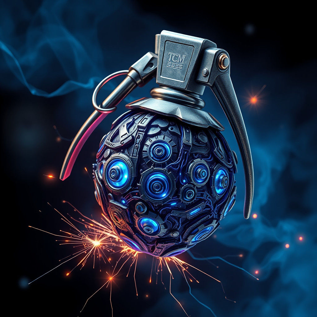Cybernetic Blueberry Grenade in Industrial Futurism Style