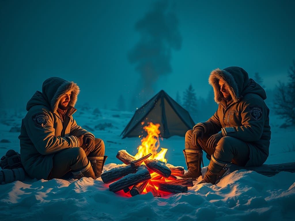 Campfire Refuge in a Frozen Wilderness