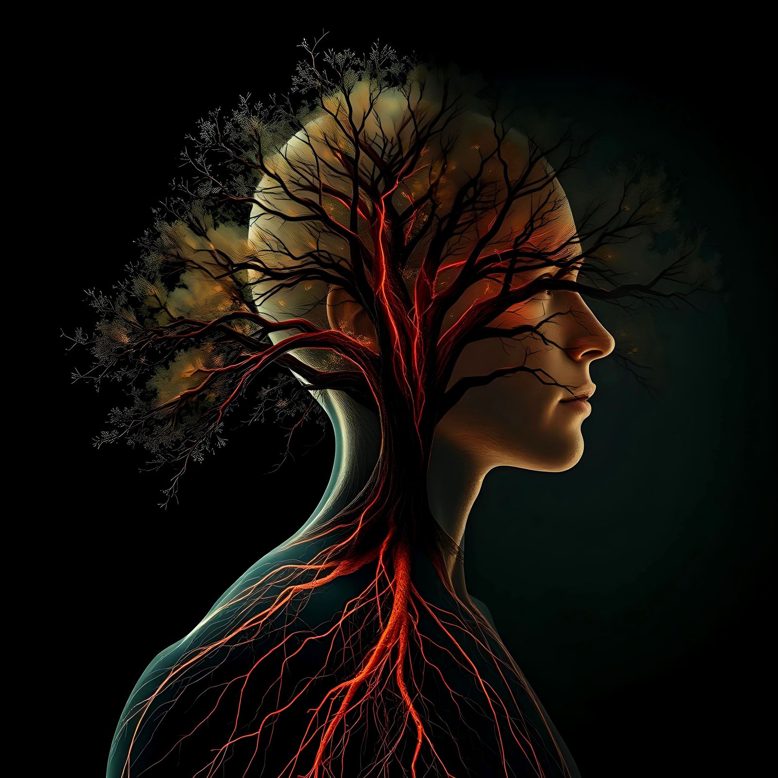 Tree and Veins Double Exposure: Nature-Humanity Connection