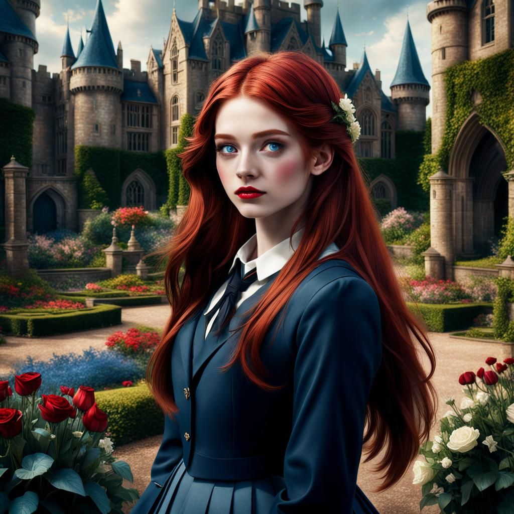 Teenage Student in Castle Garden: Digital Matte Painting