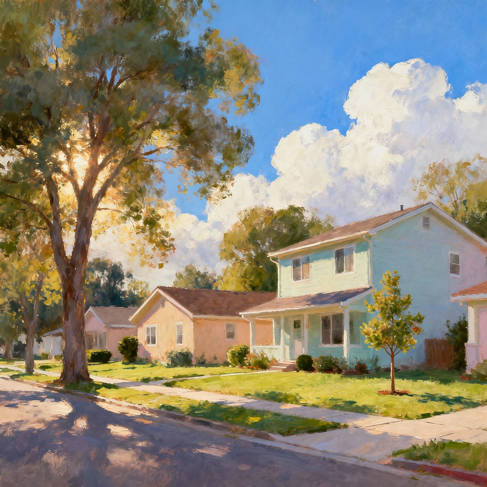 Suburban Street in Bob Ross Style