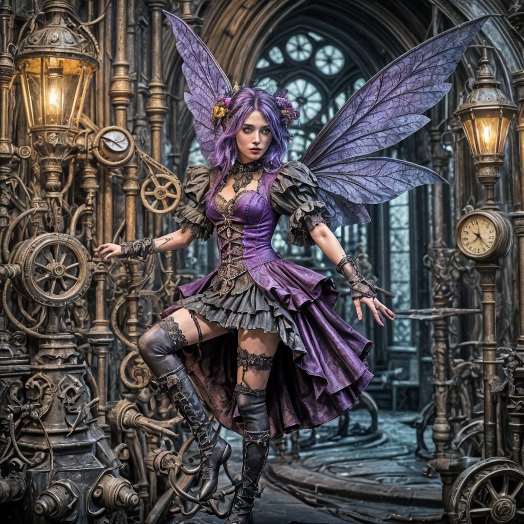 Steampunk Fairy in Gothic, Hyperrealistic Style