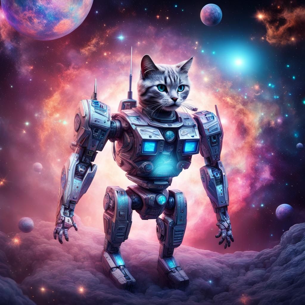 Animatronic Transformer Cat Walks in Space