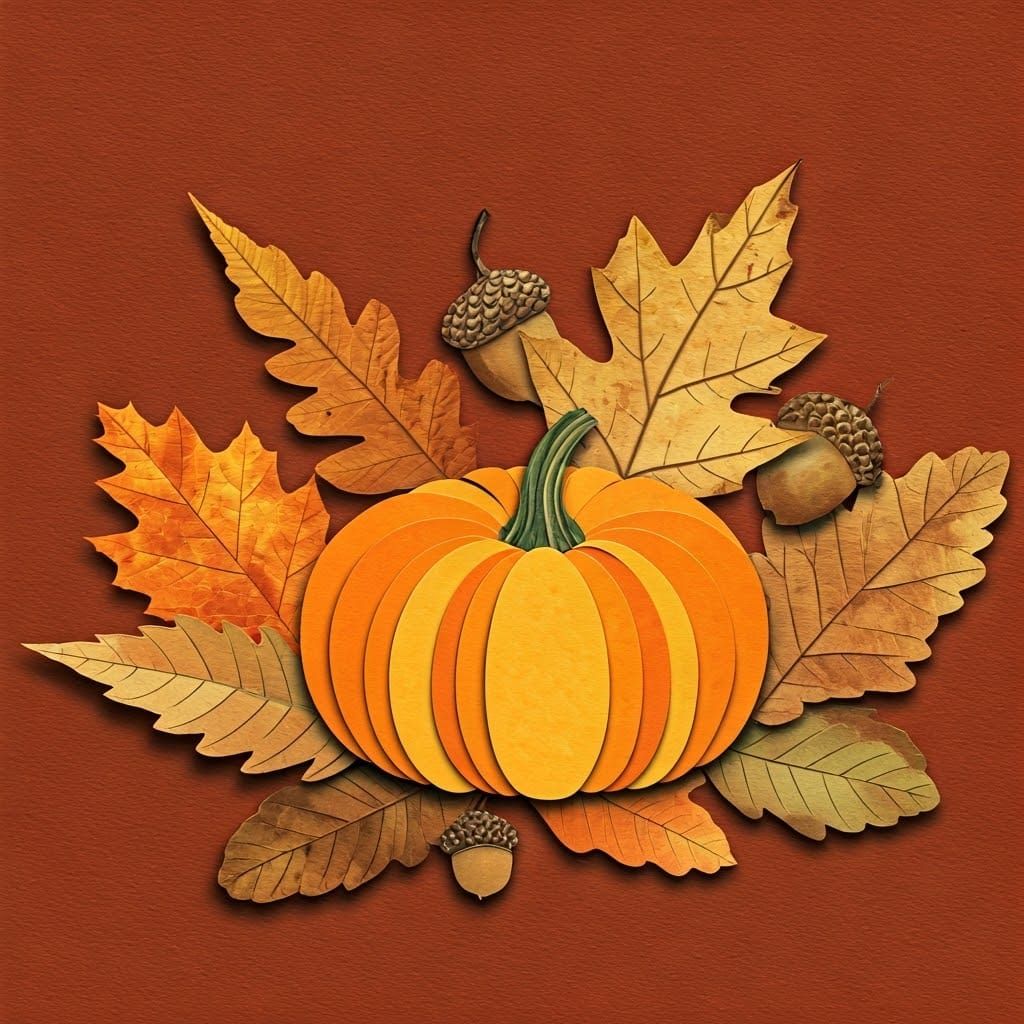 Autumnal Paper Collage of Pumpkins and Leaves