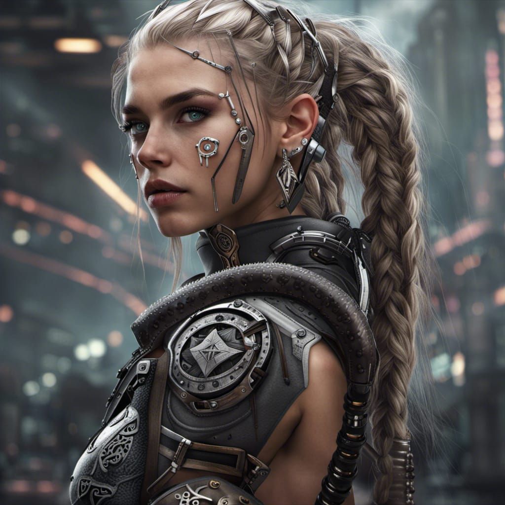 Cyberpunk Viking Warrior Woman of the Future