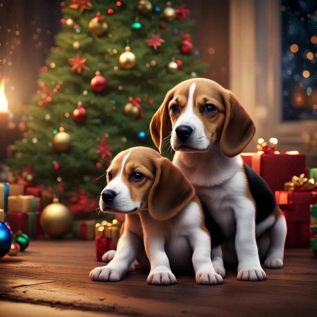 Beagle Puppies Celebrate Christmas: Fantasy Concept Art