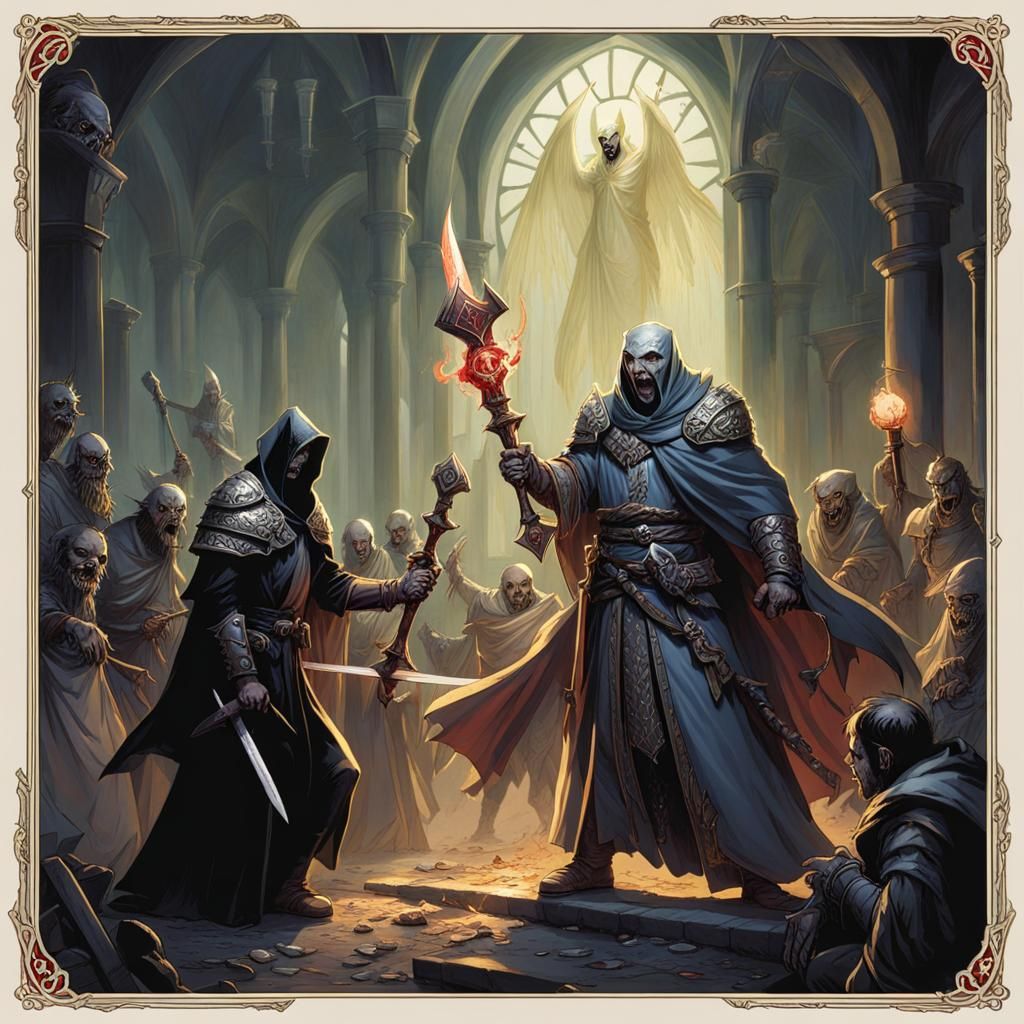 D&D Cleric Engaged in Battle Against Undead
