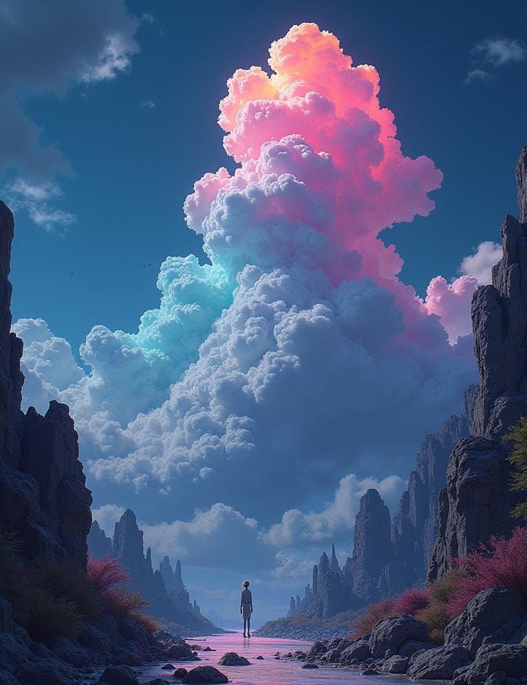 Distorted Bioluminescent Creatures in Epic Landscape