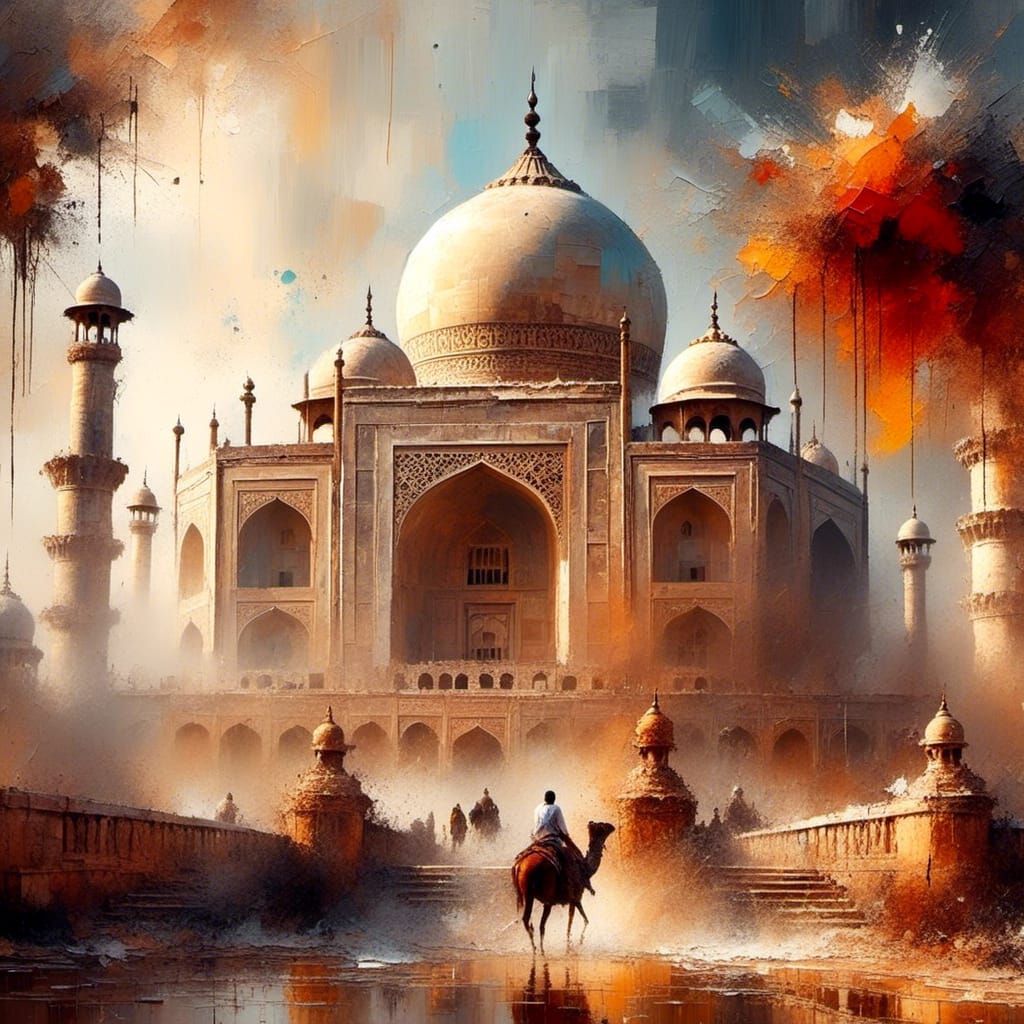 Surreal Watercolor Taj Mahal Timescape