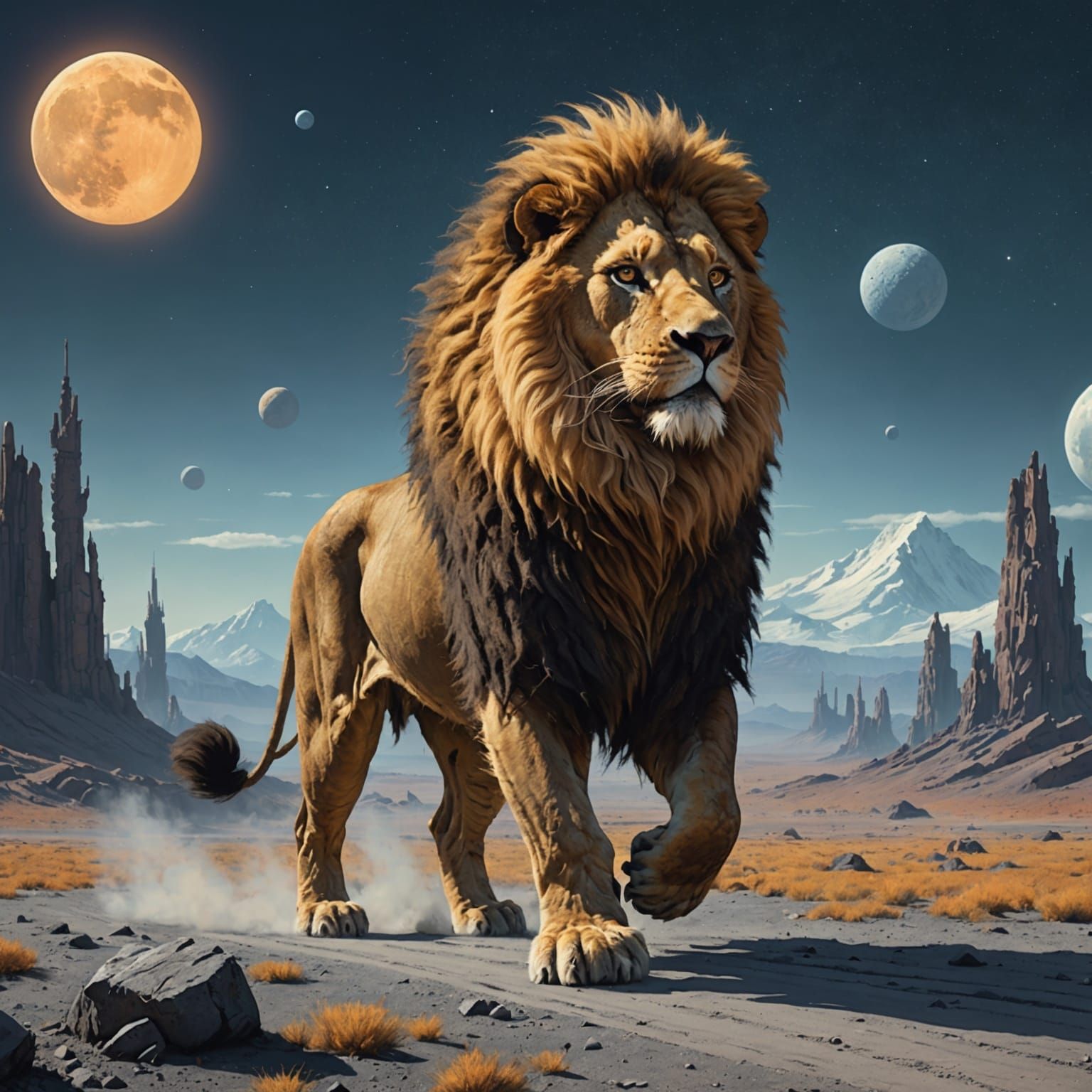 Lion on the Moon: Sci-Fi Wildlife Art