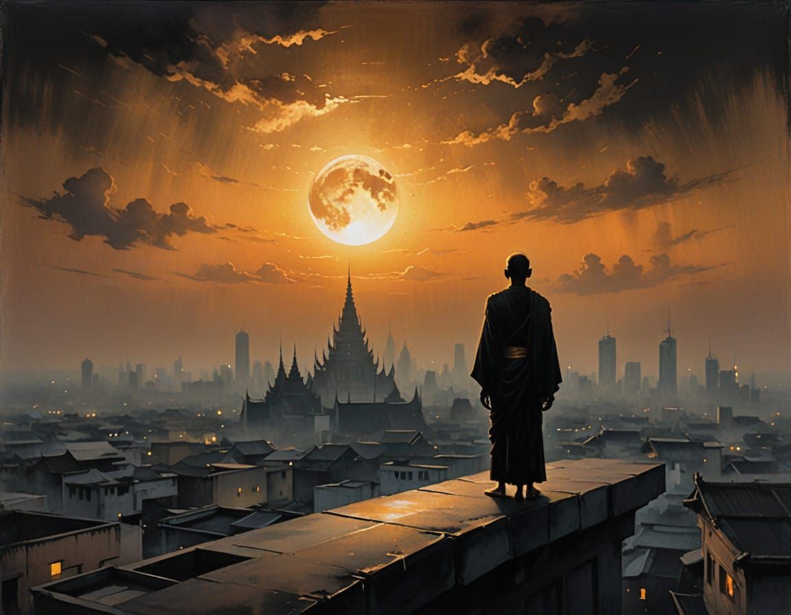 Golden Moonlit Rooftop in Bangkok