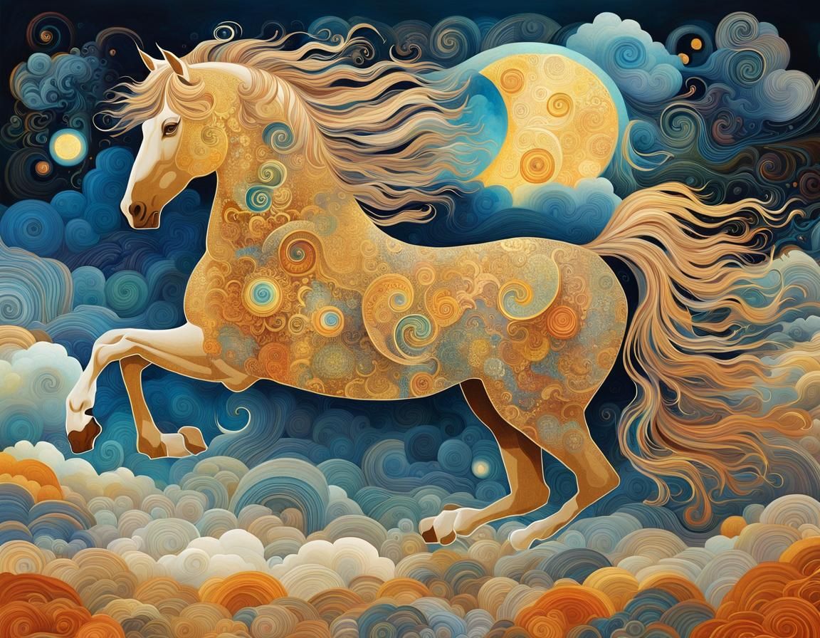 Surreal Horse with Cloud Mane in Vivid Colors
