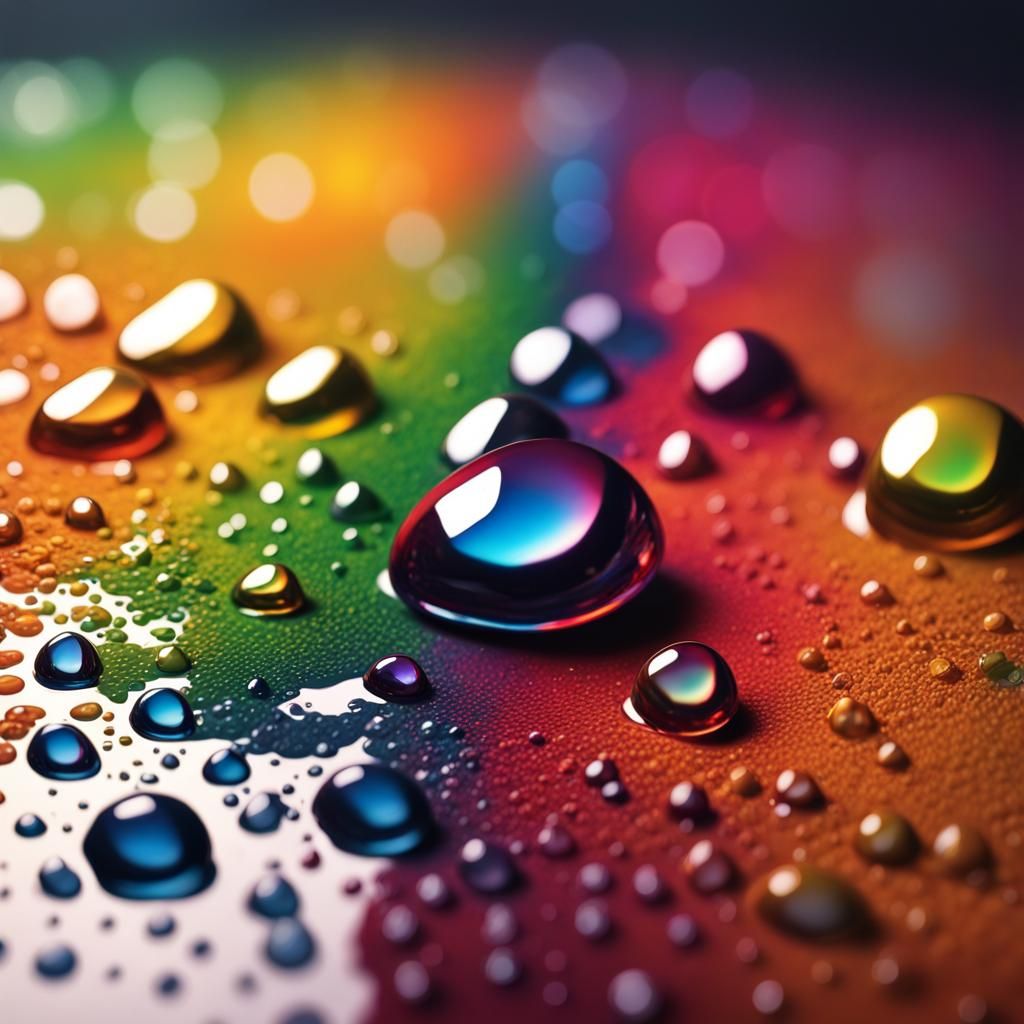 Colorful Liquid Droplets in a Hyperrealistic Splash Art Styl...