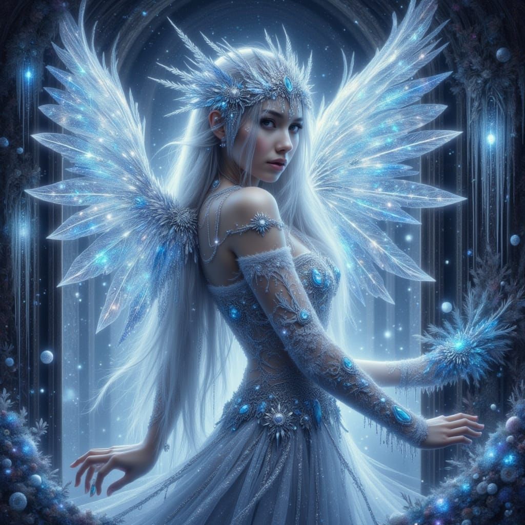 Frost Angel in Aurora Elevator: Sci-Fi Fantasy