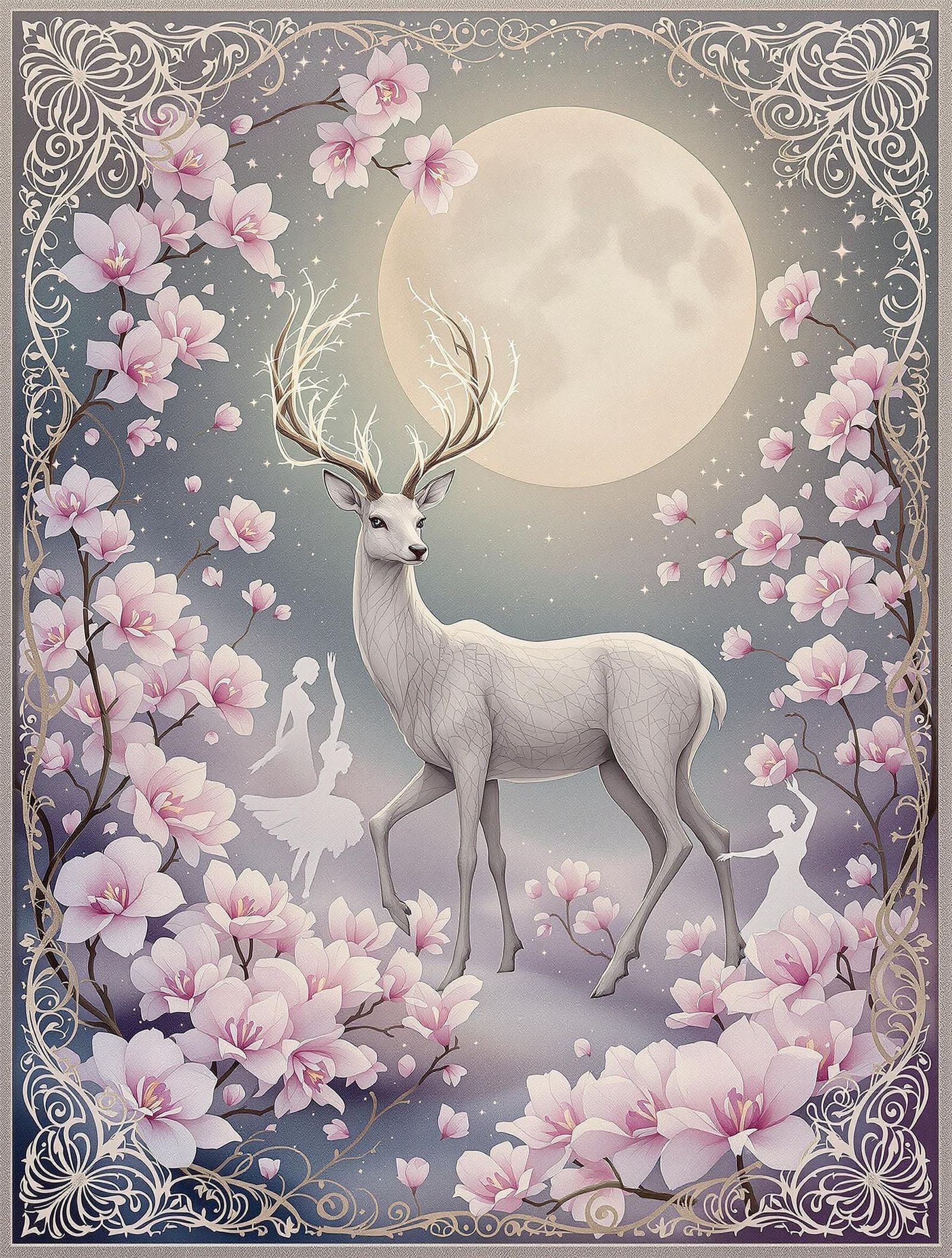 Whispering Floral Dreams in Art Nouveau Style