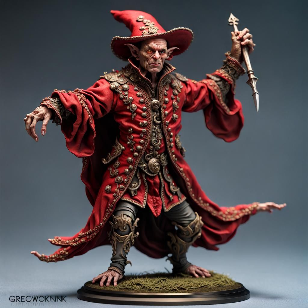 Goblin Wizard in Rococo Armor Amidst a Thunderstorm