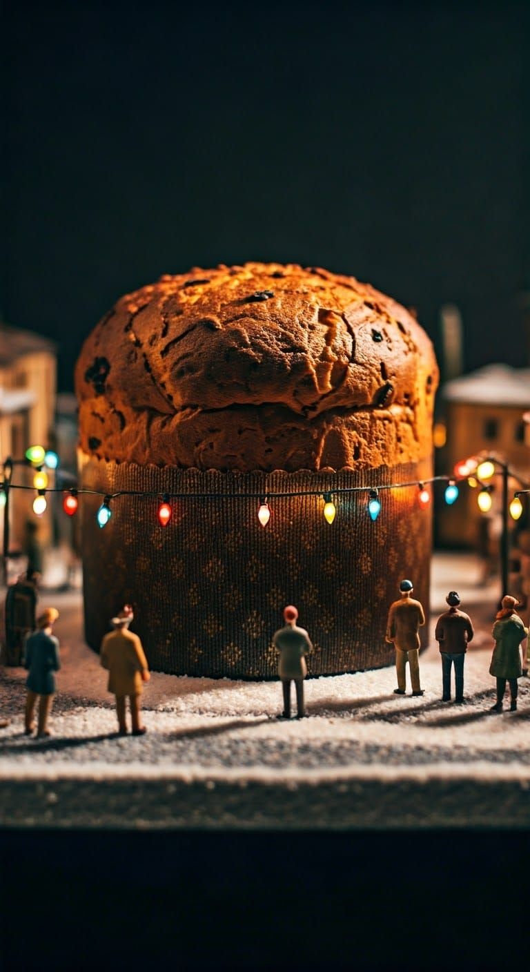 Miniature Christmas Panettone Diorama with Lights