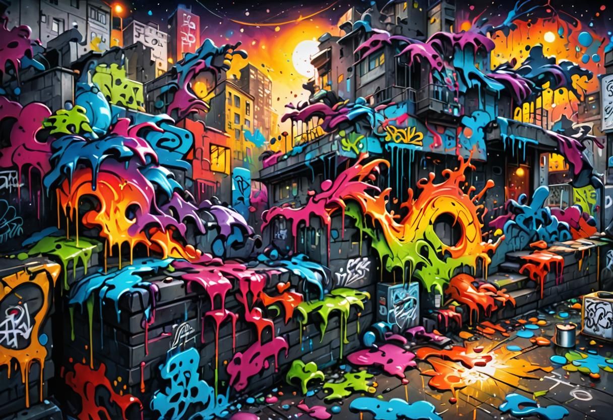 Colorful Night Fantasy in Graffiti Art Style