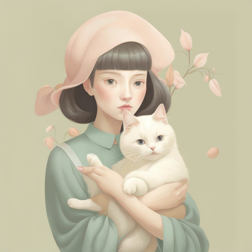 Girl with Cat in Hsiao Ron Cheng Style