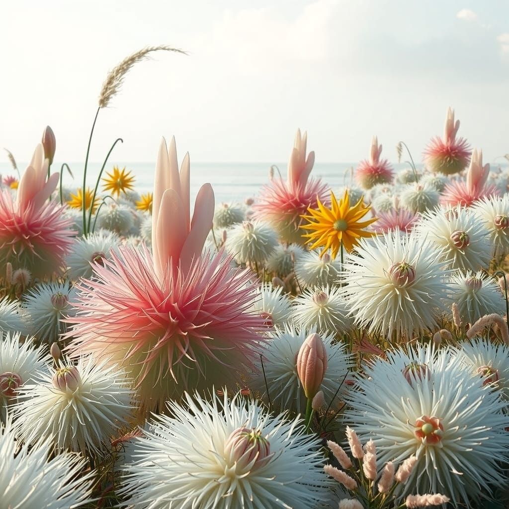 Dreamy Landscape with Vibrant Floral Elements