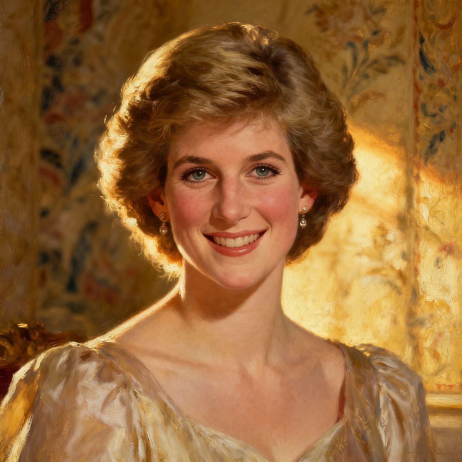 Regal Portrait of a Young Princess Diana in Oil Painting Sty...