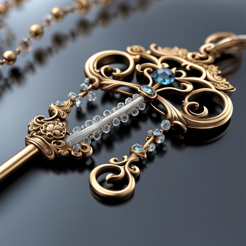 Intricate Crystal Skeleton Key Art