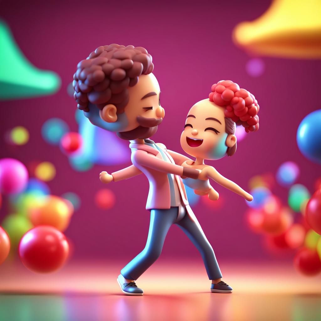 3d chibi couple dance the salsa.