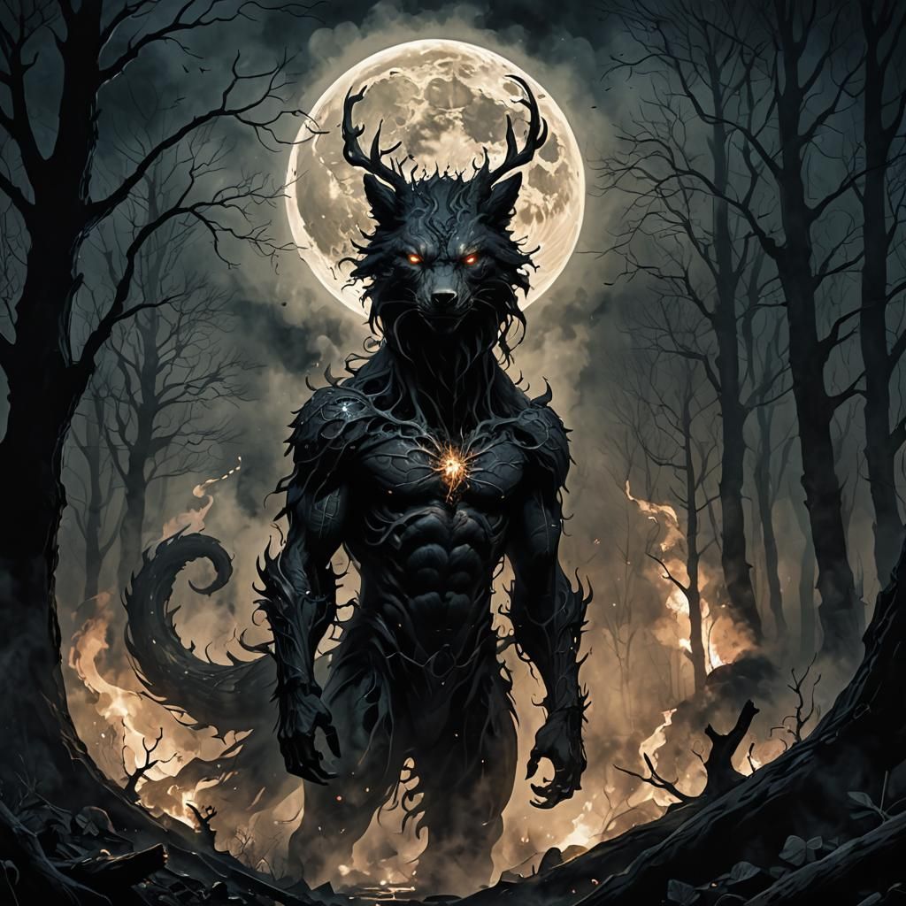 Ethereal Smoky Werewolf in Moonlight