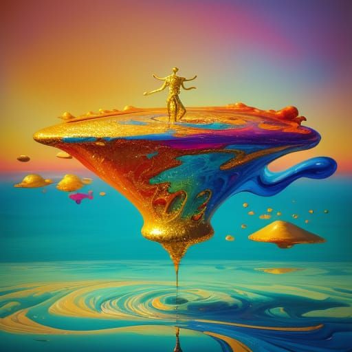 Surreal Person Floating in Dreamlike Oil Painting