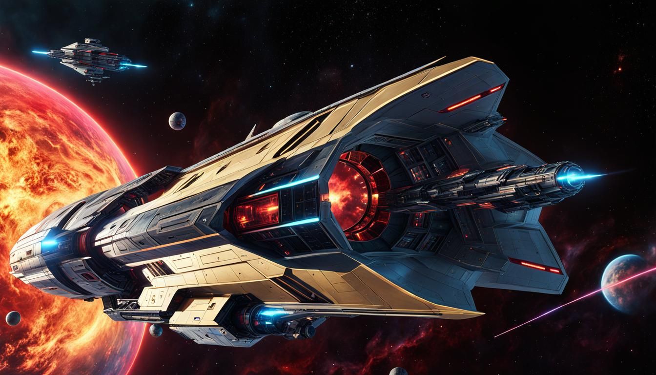 Epic Futuristic Spaceship Battle in Nebula