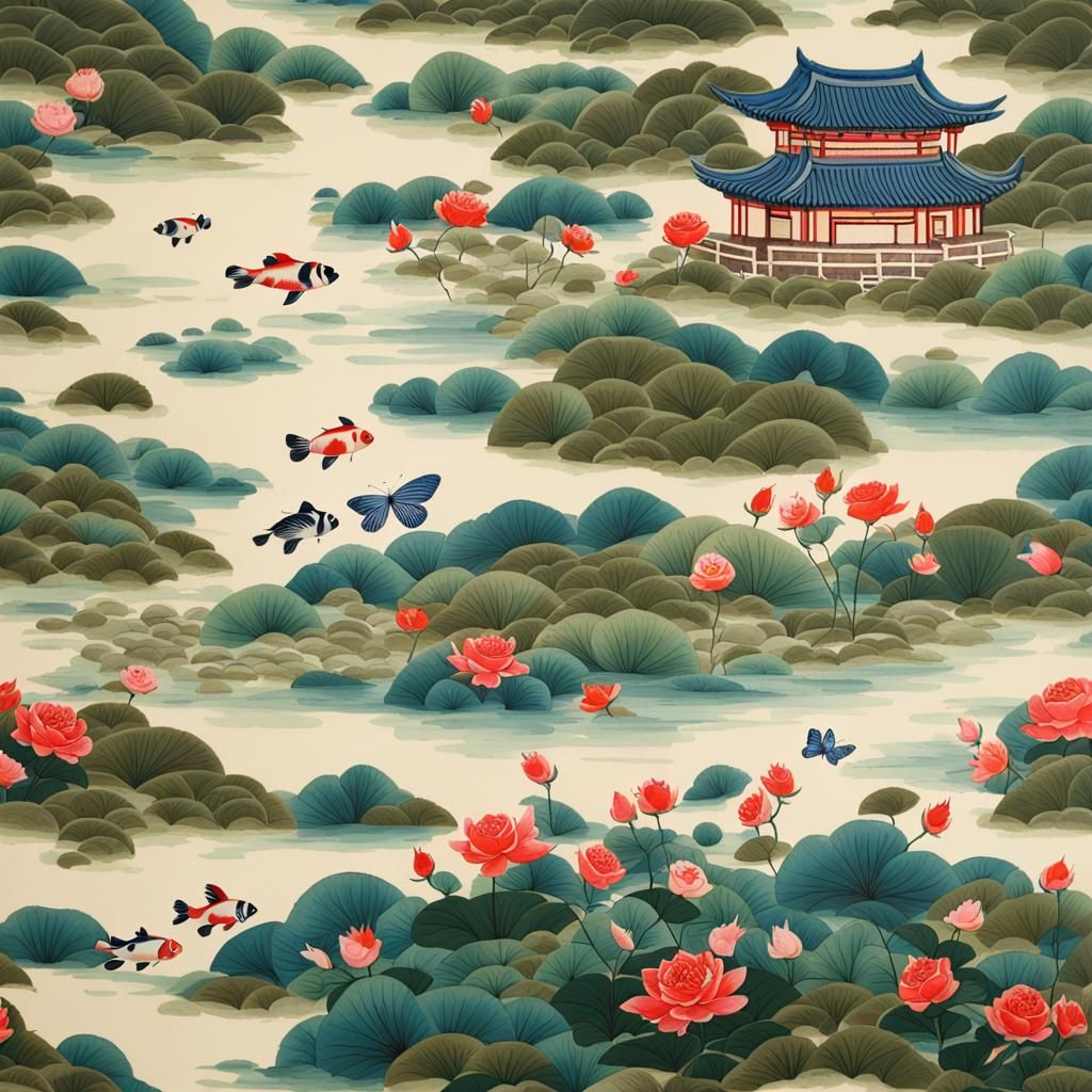 Korean and Chinese Fusion Garden with Koi