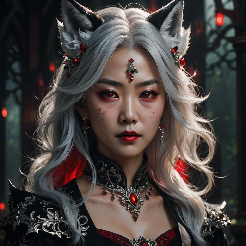 Korean Vampire Queen Portrait in Dark Fantasy Style