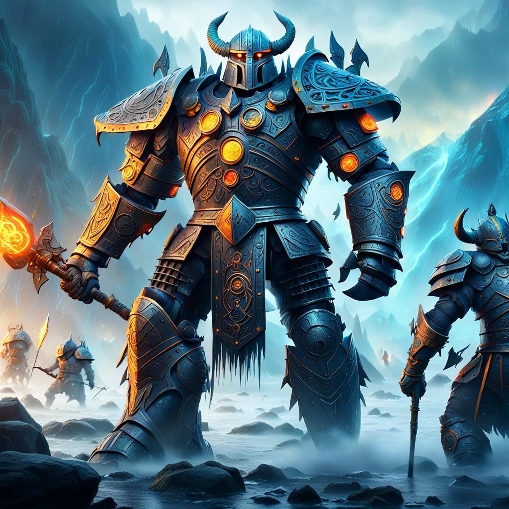 Viking Warriors Battle Robots in Sci-Fi Fjord