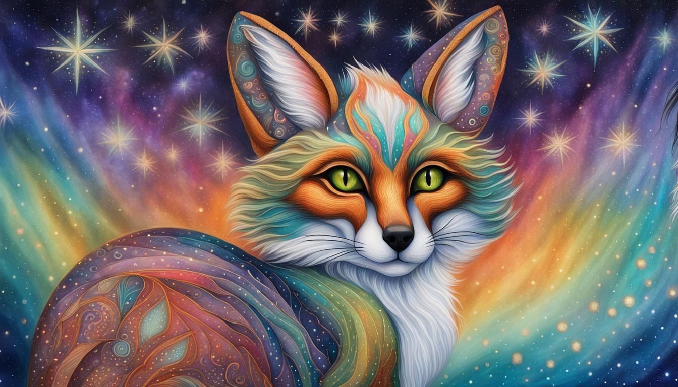Iridescent Fox Portrait in Alebrije Style