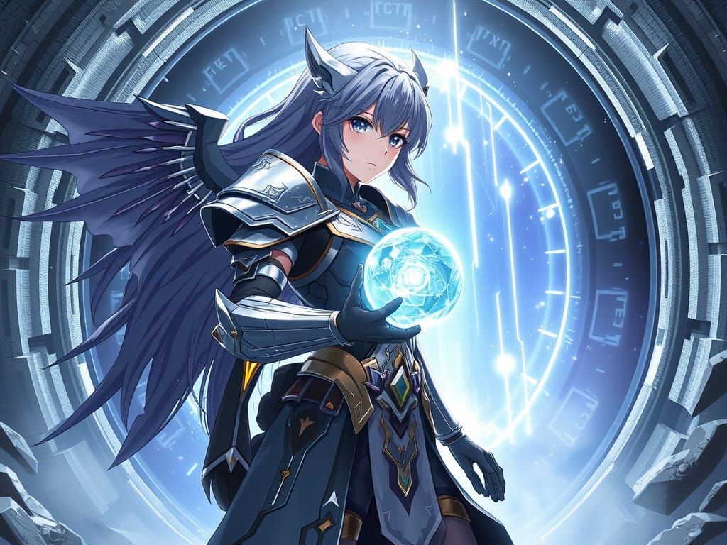 Anime Warrior Emerges from Silver Portal