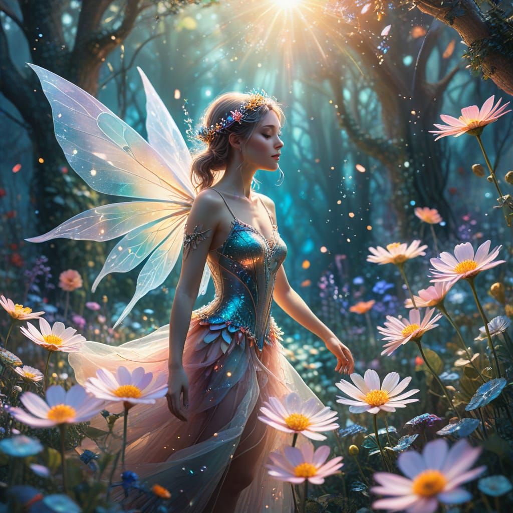 Whimsical Fantasy Fairy in Vibrant Watercolor Style