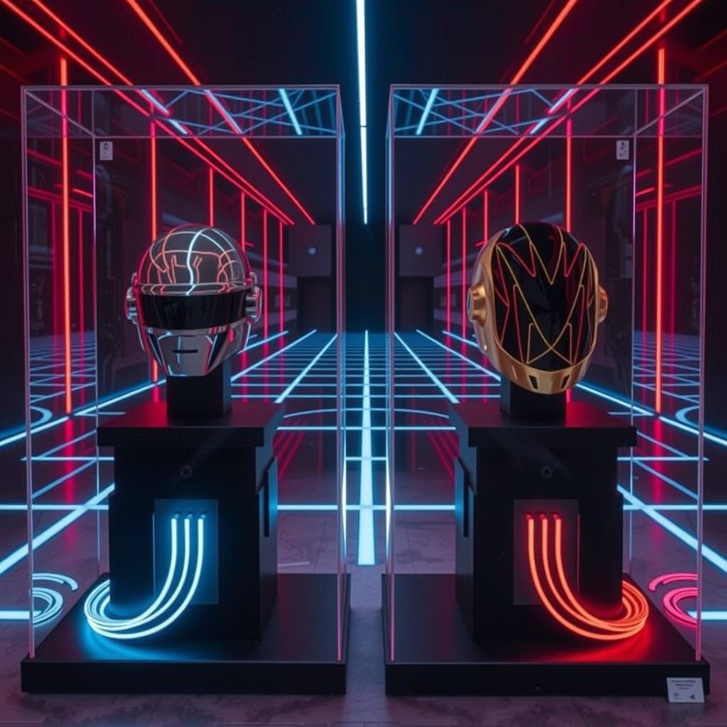 Daft Punk Helmets in Tron-Inspired Digital Space