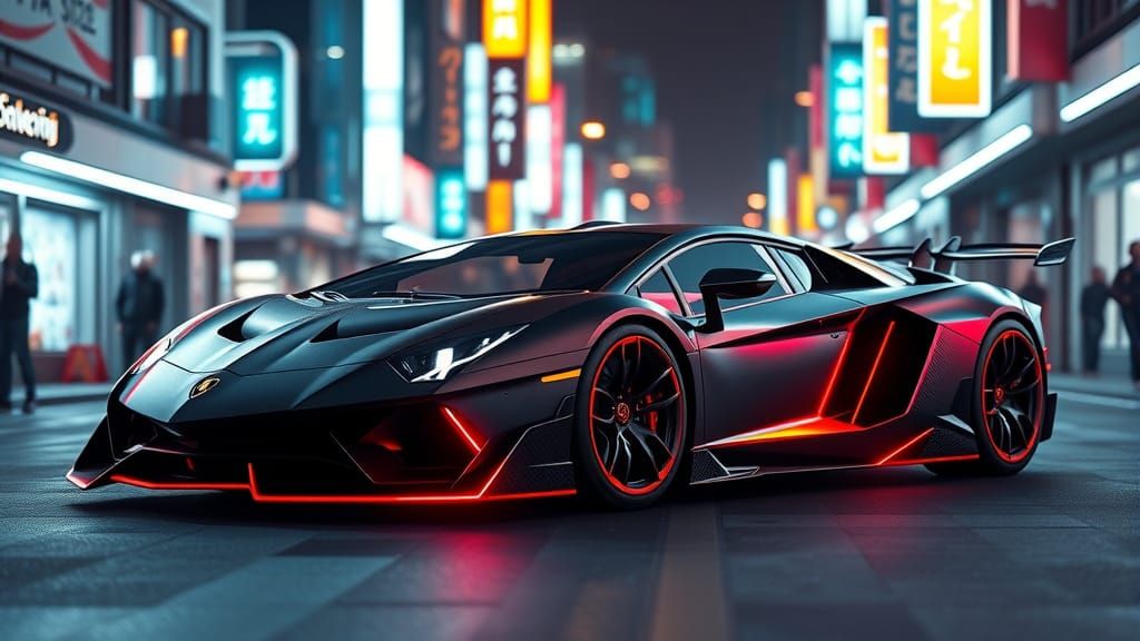 Futuristic Hypercar Concept Art in Neon Cityscape