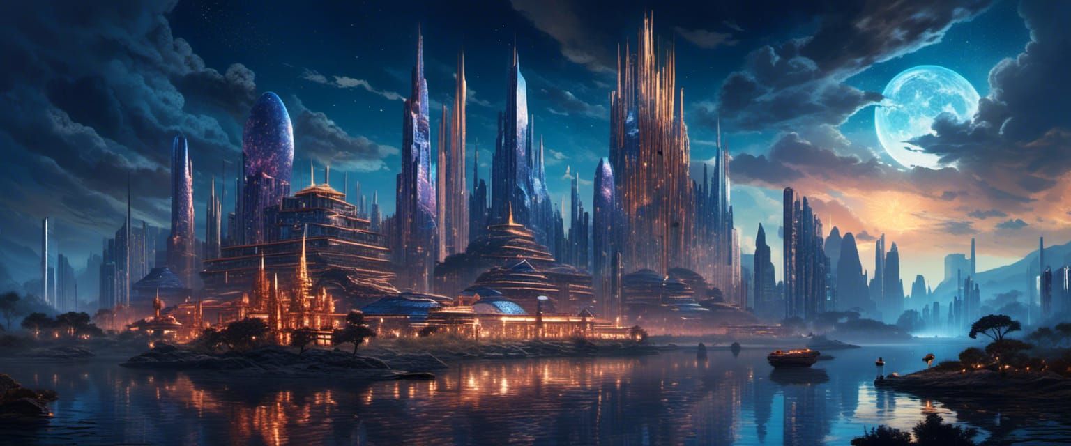 Cyberpunk Cityscape Unfolds at Stormy Lake Shore