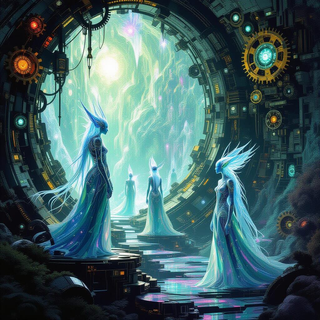 Surreal Digital Art of Crystalline Beings in Biomechanical W...