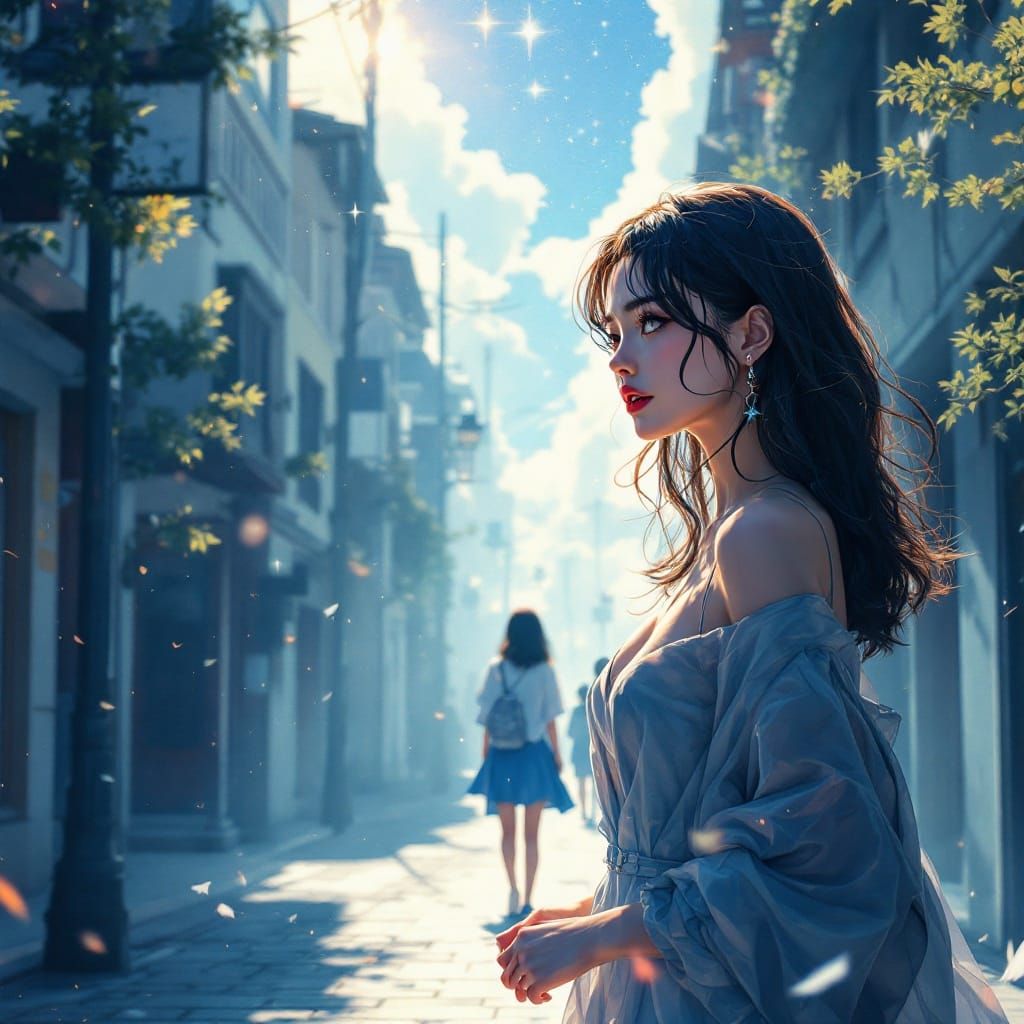 Anime Girl Walking Down Quiet Street