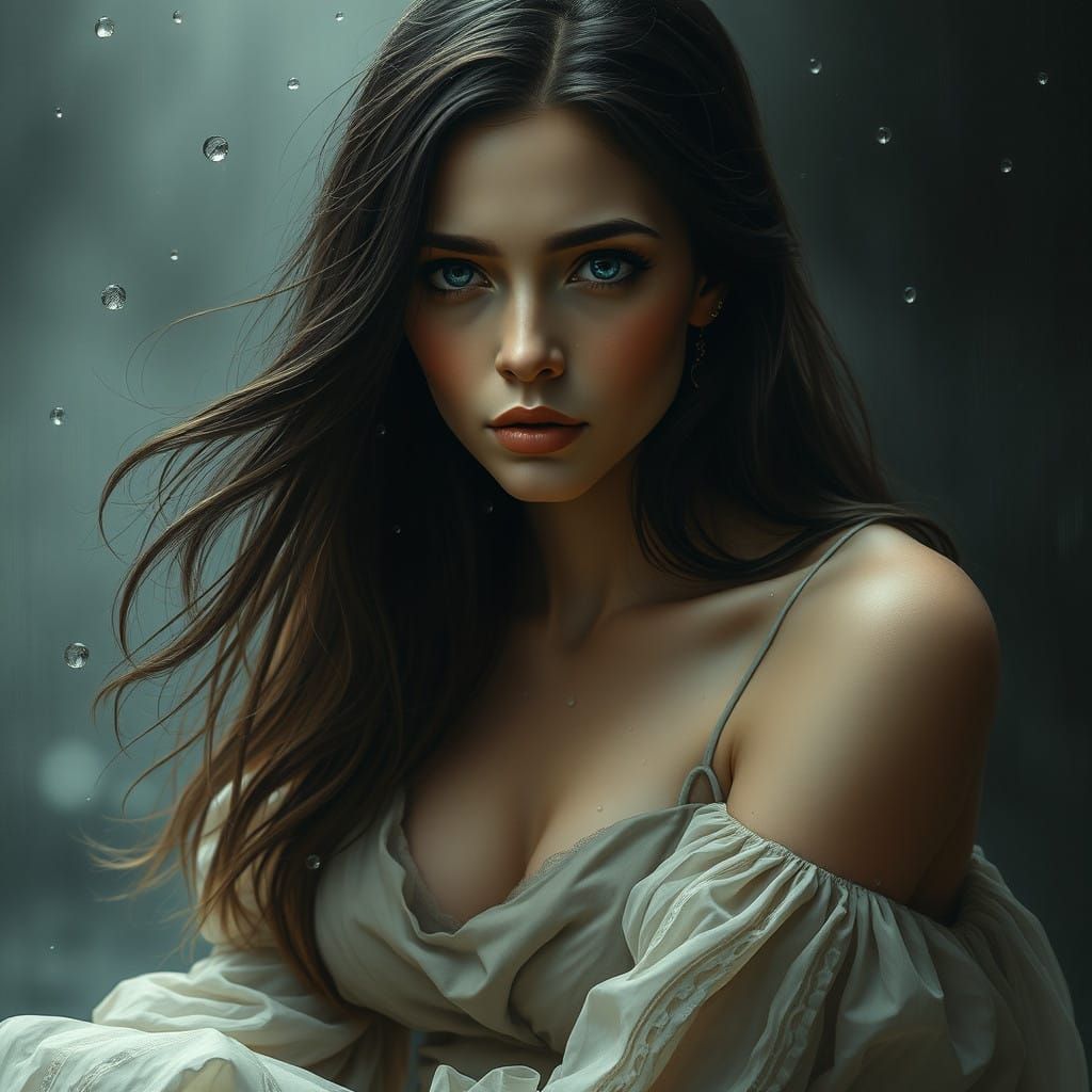 A Woman Lost in Contemplation, Surrounded by Tears