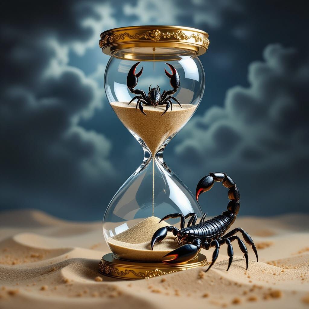 Hourglass with Scorpions in Hyperrealistic Style