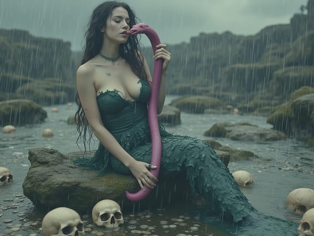 Sinister Mermaid in Stormy Sea, Cinematic Film Still