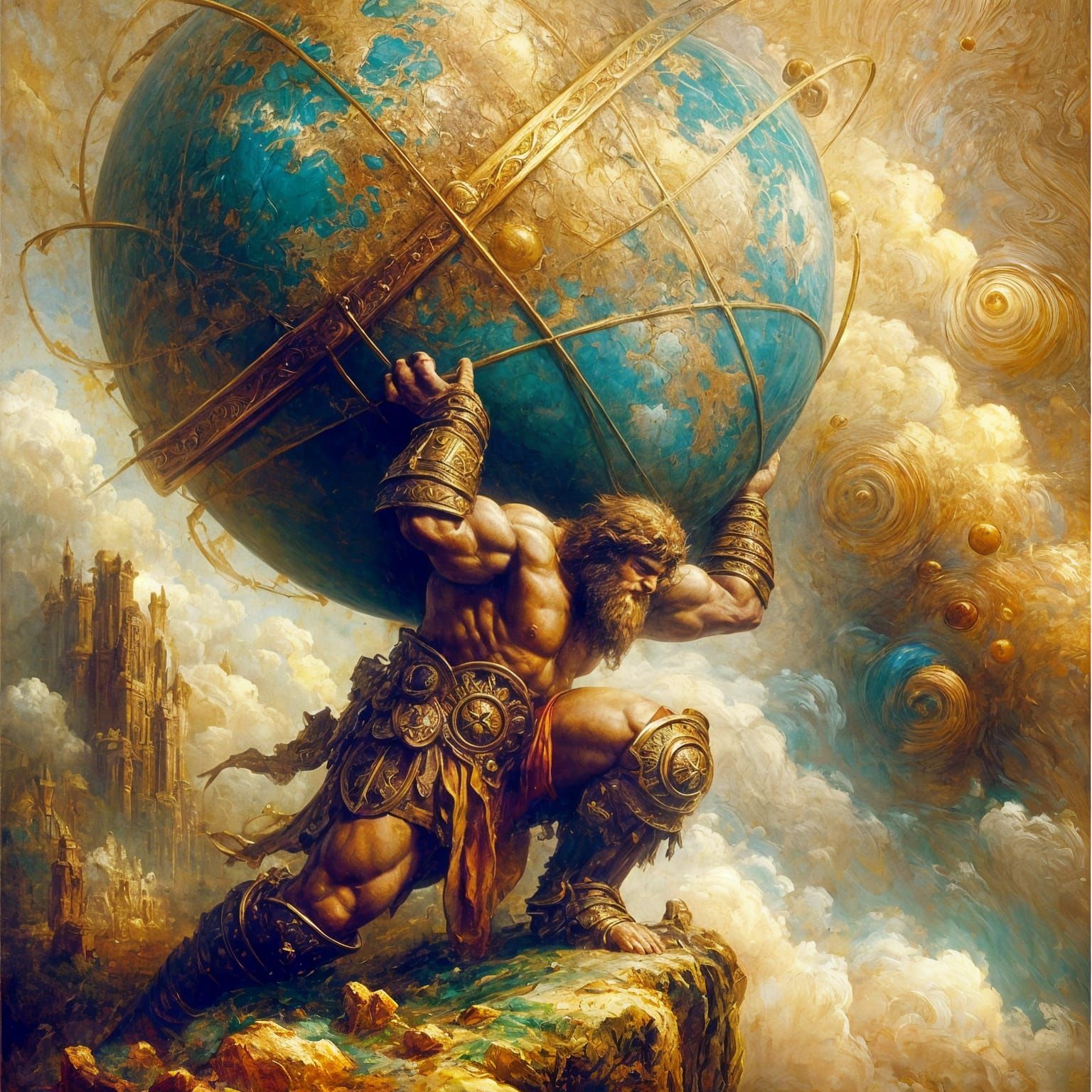 Atlas in Epic Oil Painting Style