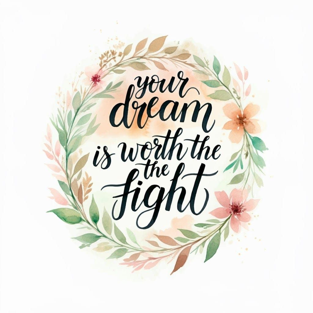 Whimsical Watercolor Wreath with Cursive Dream Quote